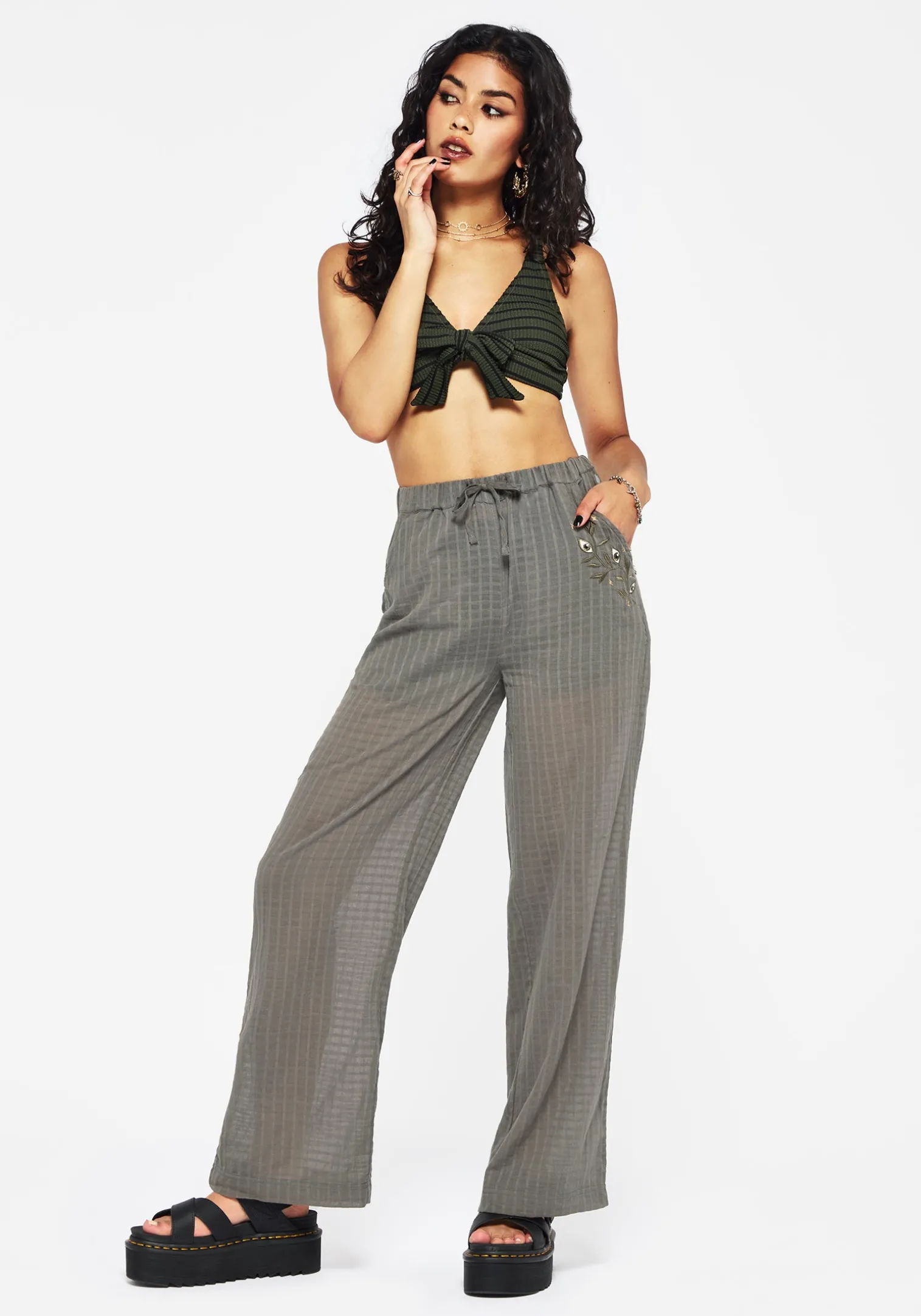Koax Cotton Check Embroidered Beach Trouser