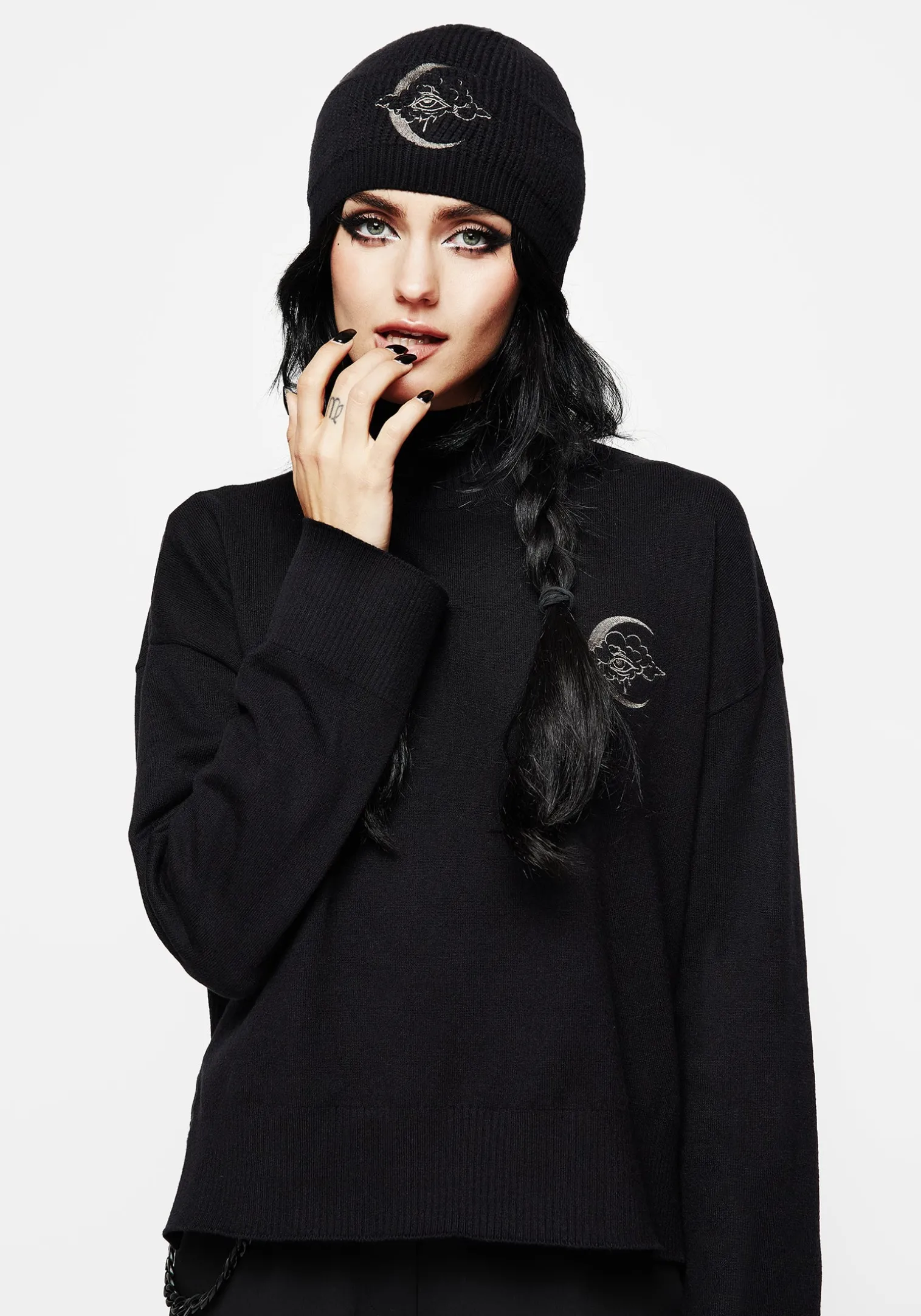 Lachrymose Embroidered Knit Beanie