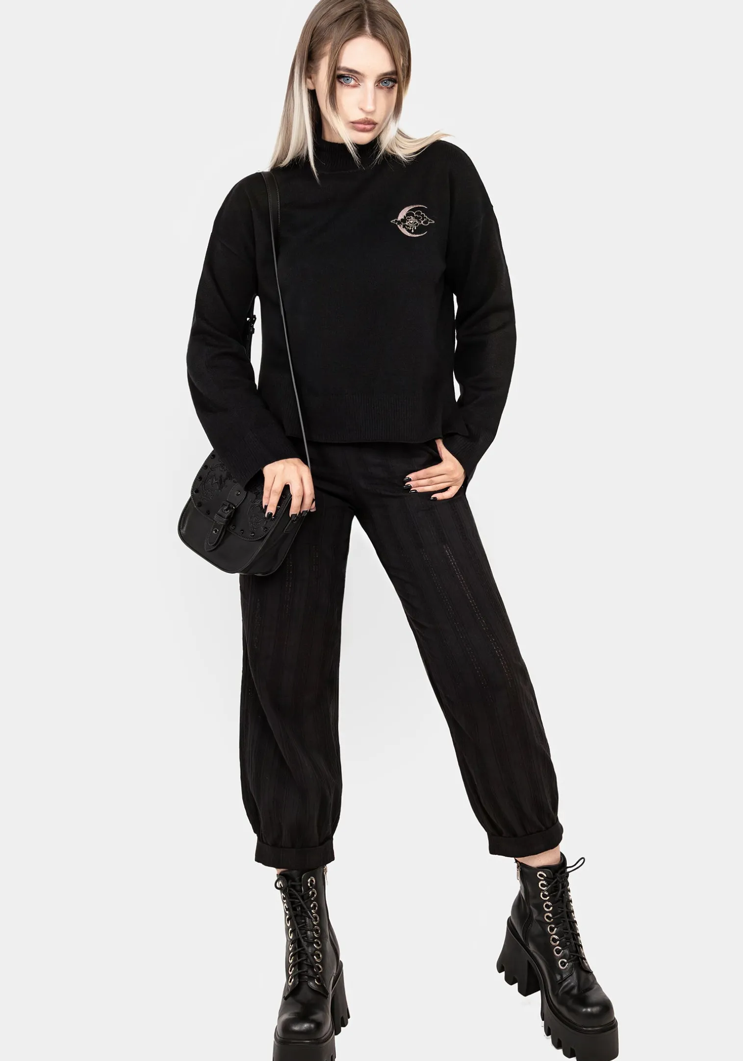 Lachrymose Embroidered Mock Neck Sweater