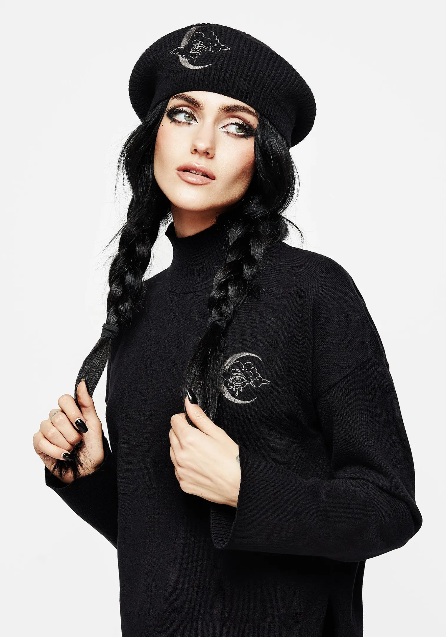 Lachrymose Embroidered Mock Neck Sweater