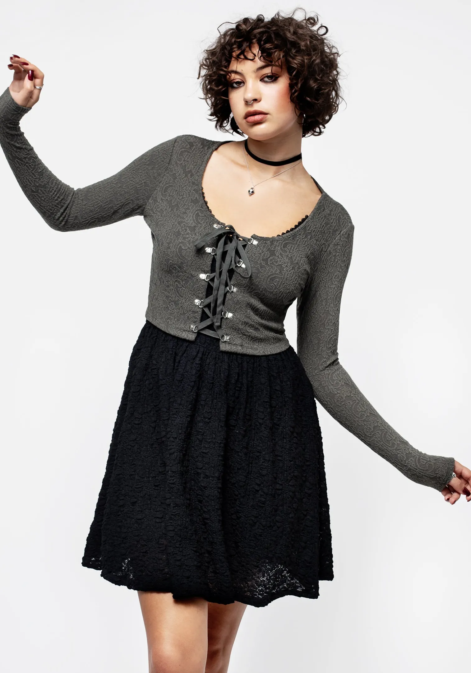 Laurel Lace Up Long Sleeve Crop Top