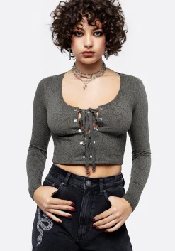 Laurel Lace Up Long Sleeve Crop Top