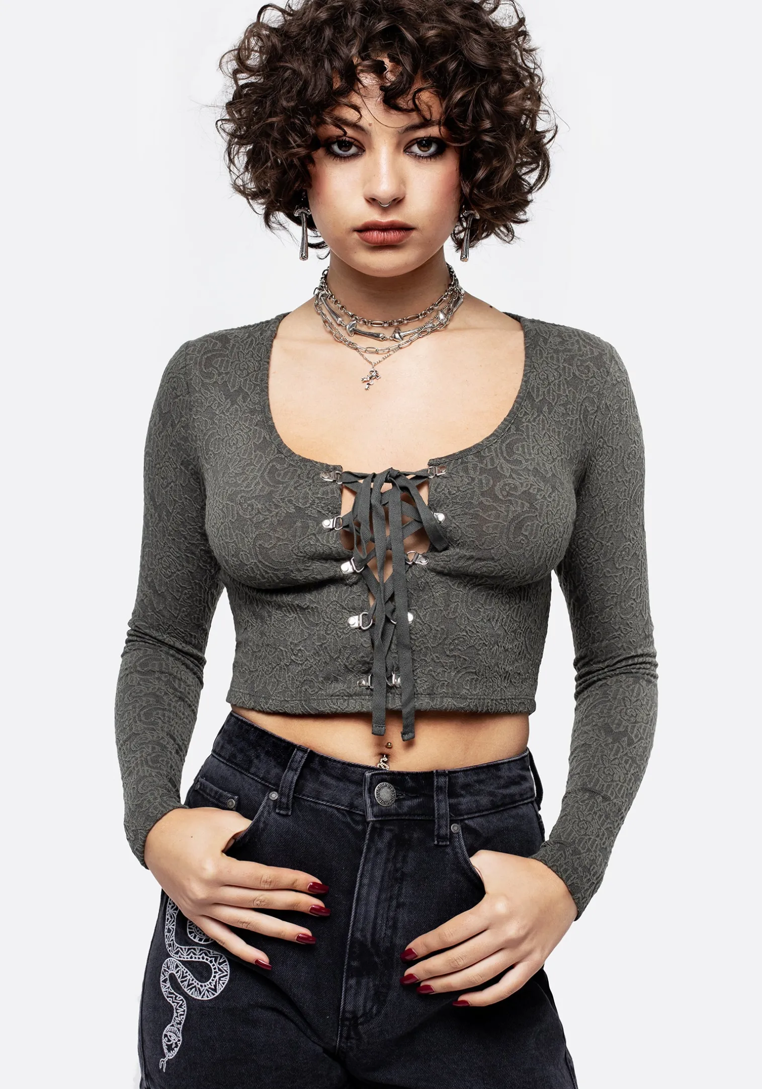 Laurel Lace Up Long Sleeve Crop Top