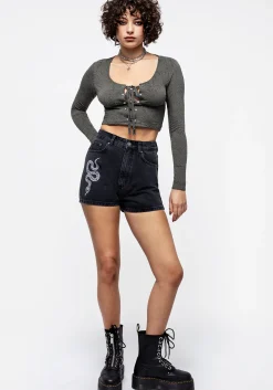 Laurel Lace Up Long Sleeve Crop Top
