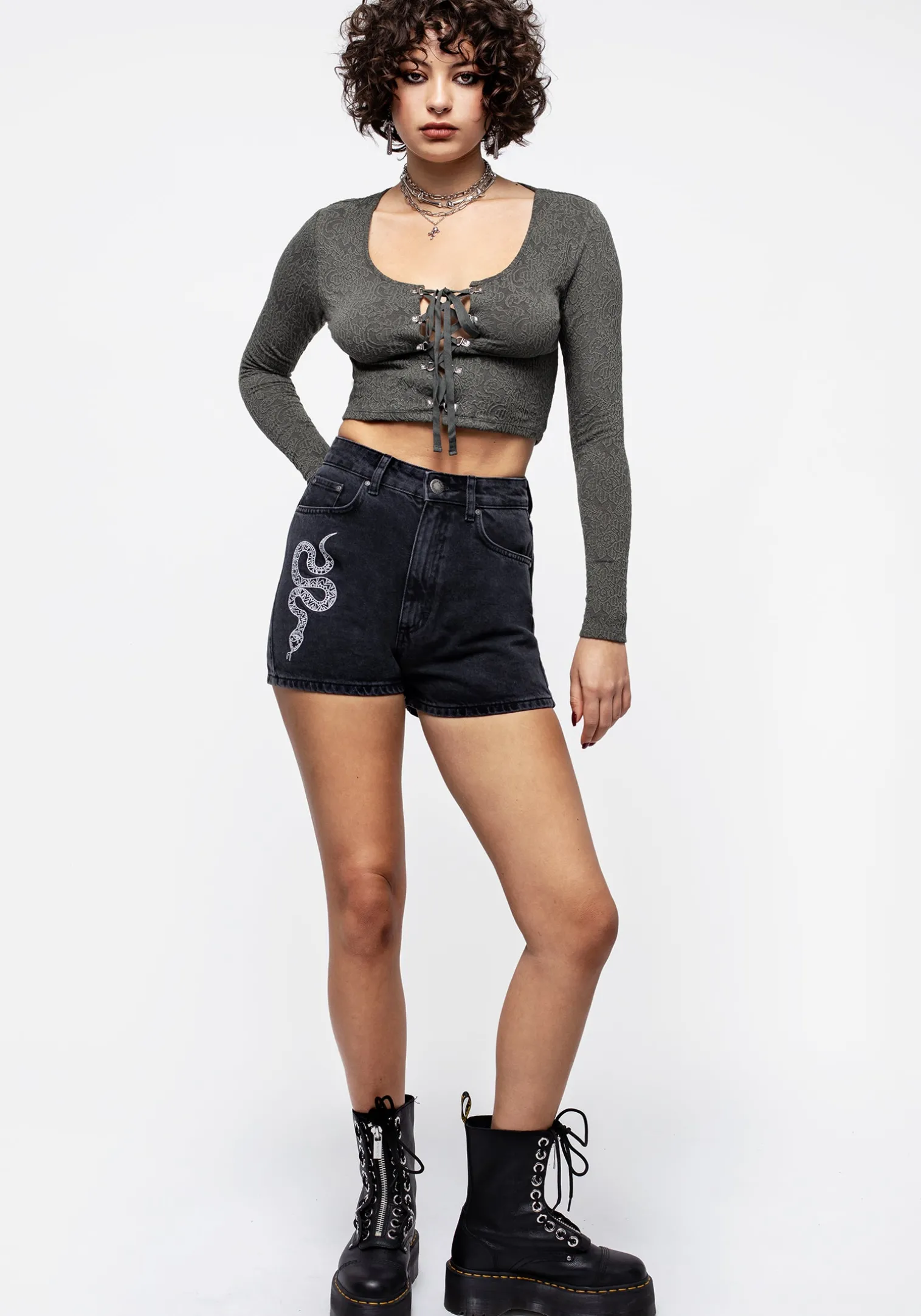 Laurel Lace Up Long Sleeve Crop Top