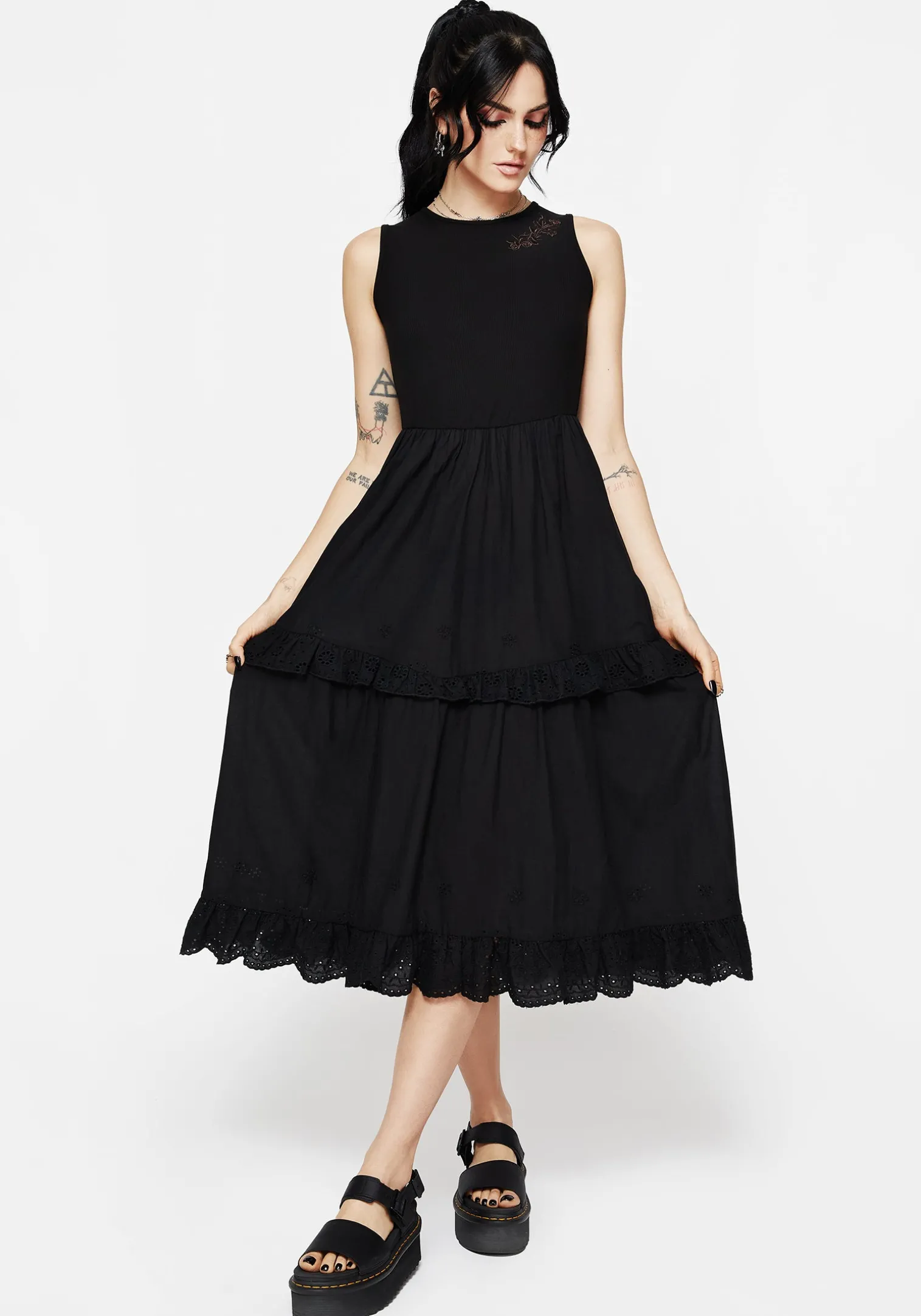 Laveau Embroidered Broderie Midi Dress