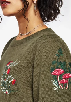 Lavish Mushroom Embroidered Short Sleeve Knit Top