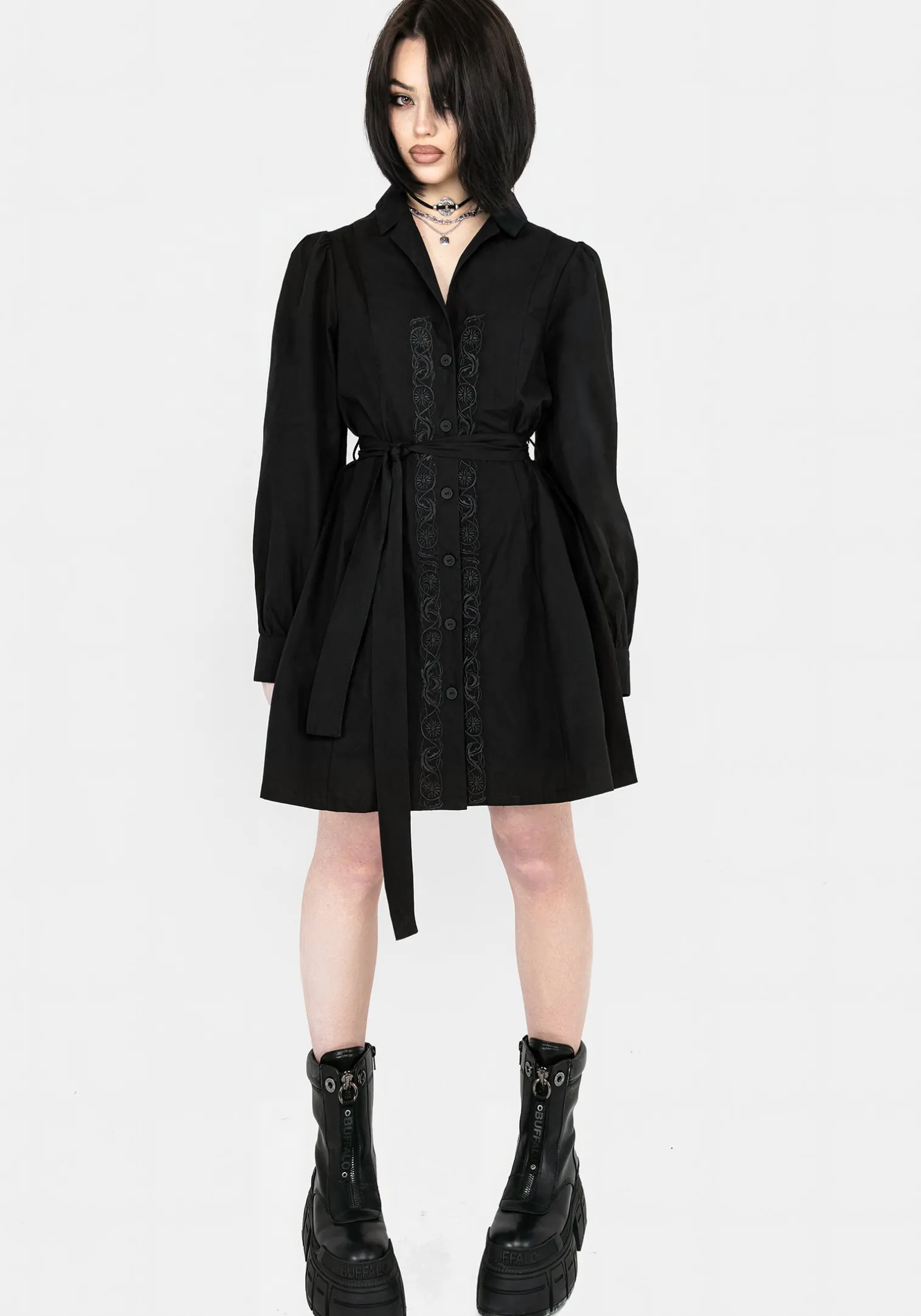 Letavia Embroidered Mini Shirt Dress