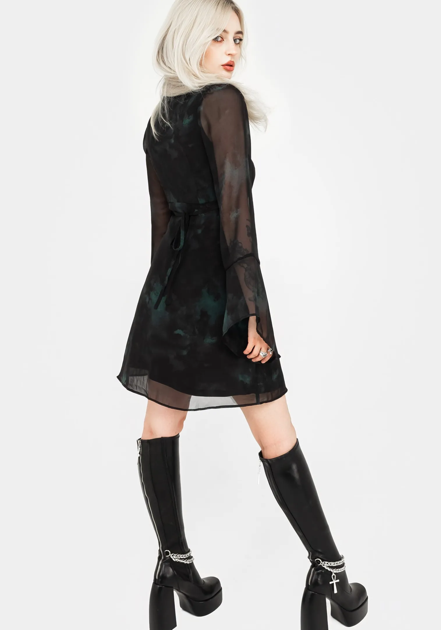 Lichen Bell Sleeve Chiffon Mini Dress