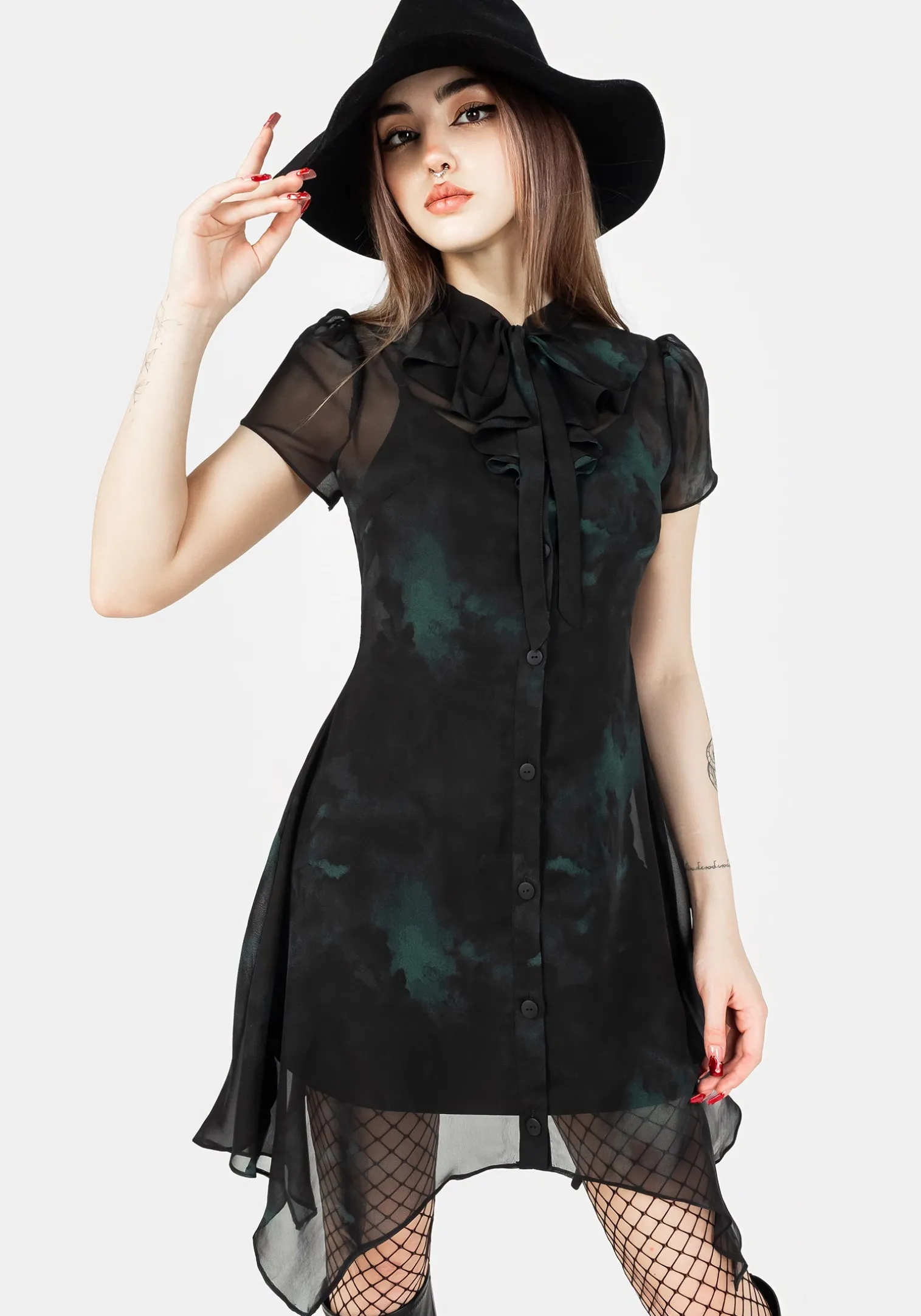 Lichen Chiffon Mini Shirt Dress