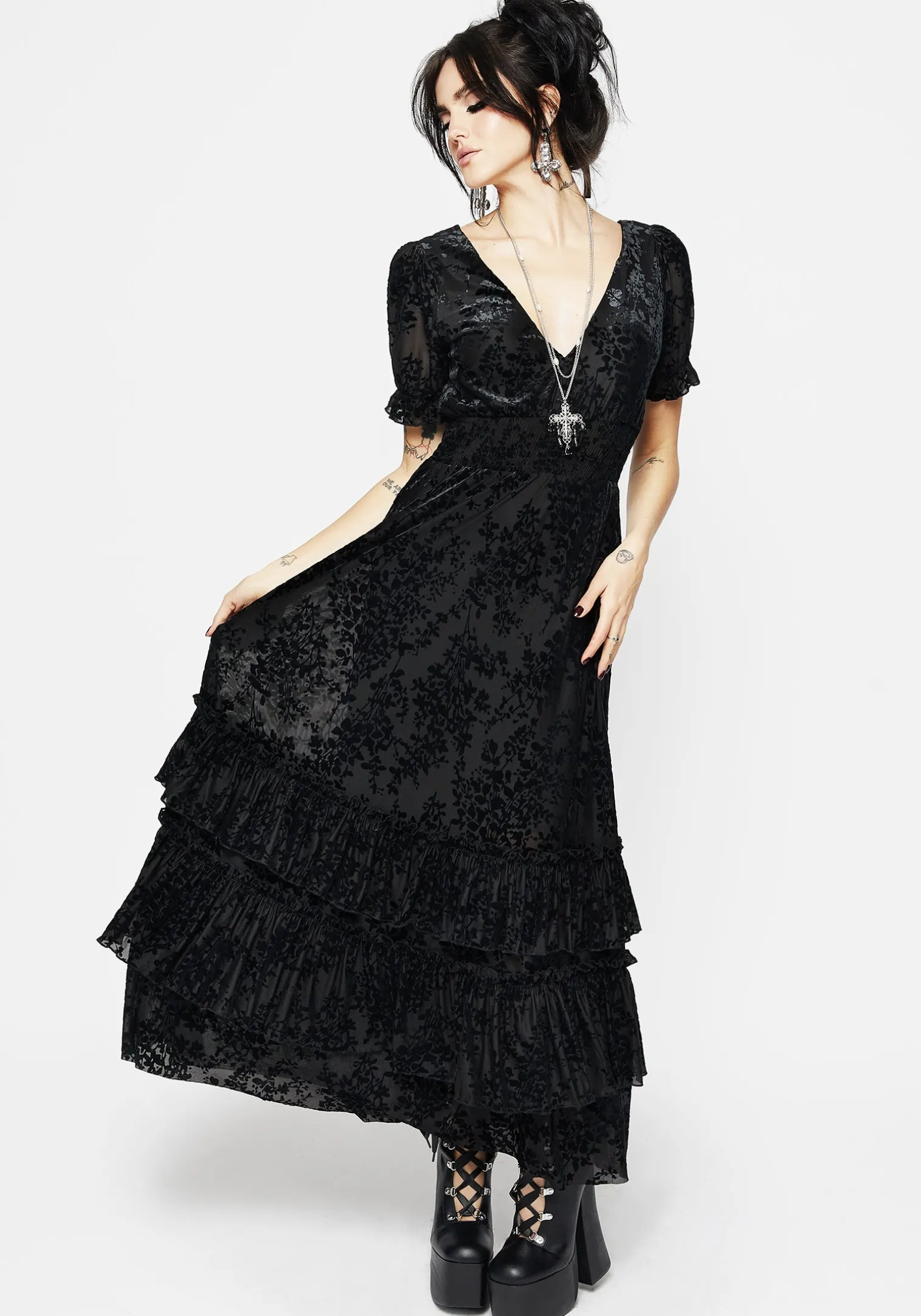 Lilias Devoré Tiered Maxi Dress