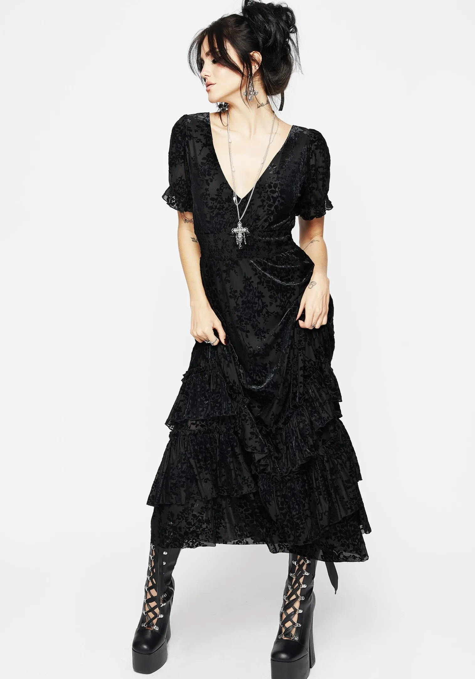 Lilias Devoré Tiered Maxi Dress