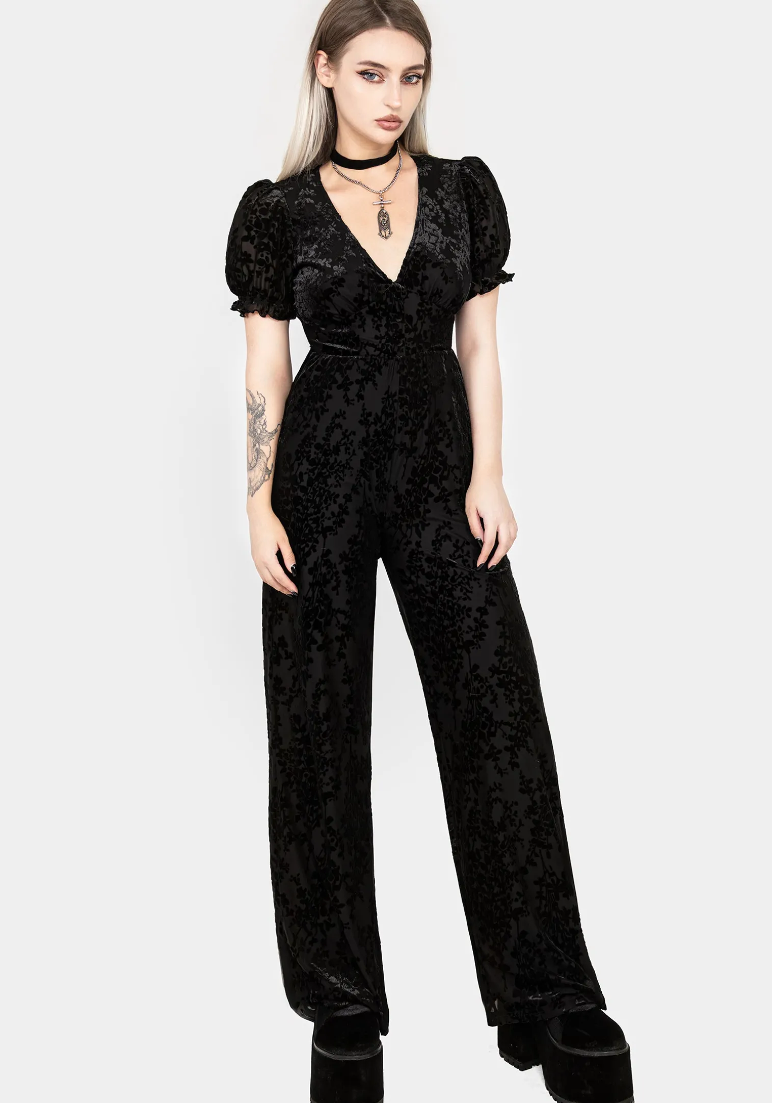 Lilias Devoré Velour Mesh Jumpsuit