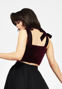 Lisette Velour Tie Strap Corset Top - Red