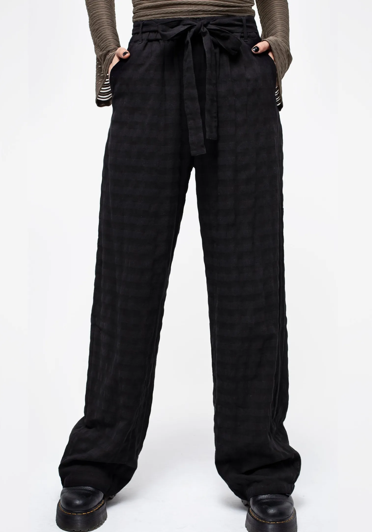 Lithium Tie Waist Check Wide Leg Trouser