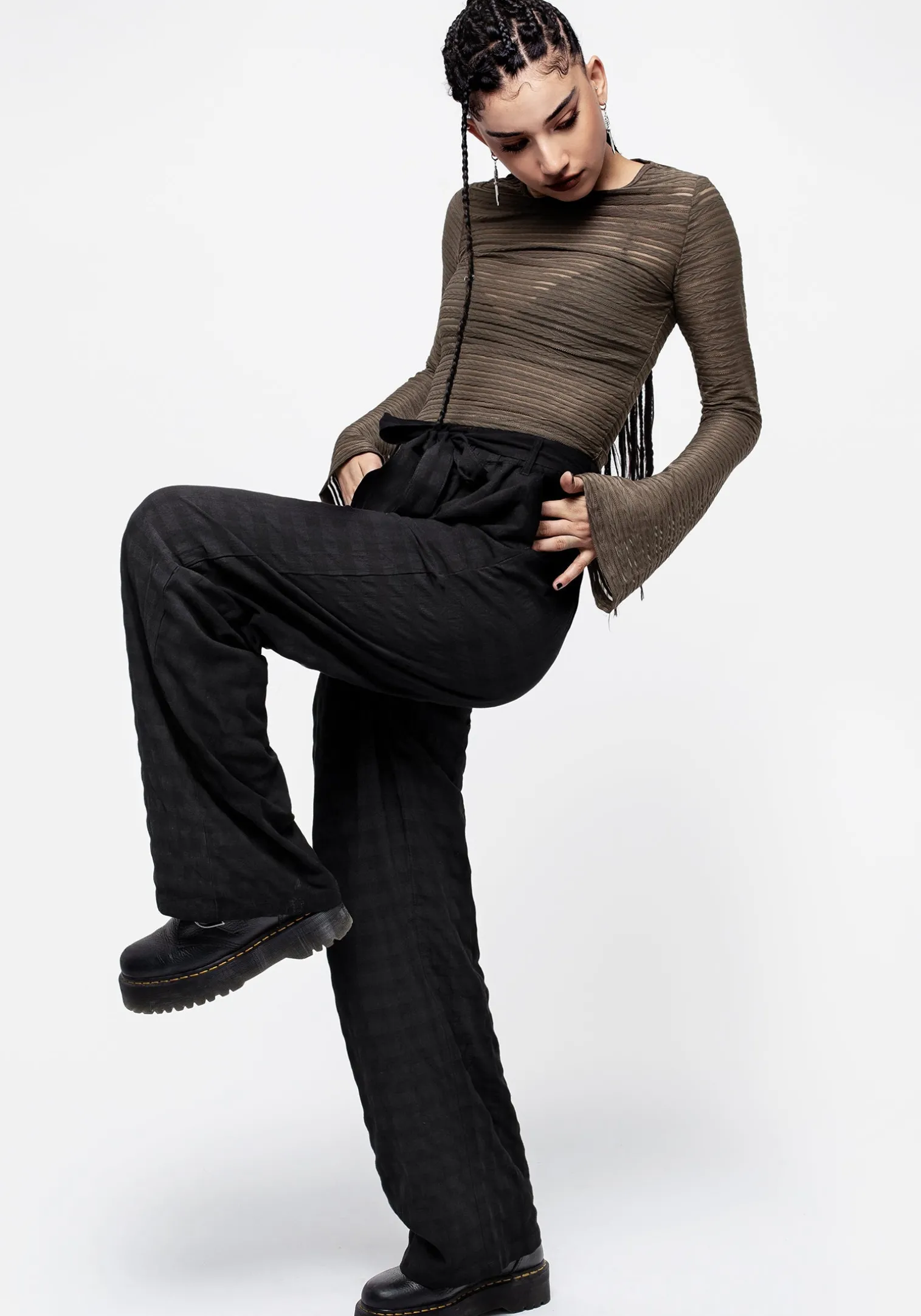 Lithium Tie Waist Check Wide Leg Trouser
