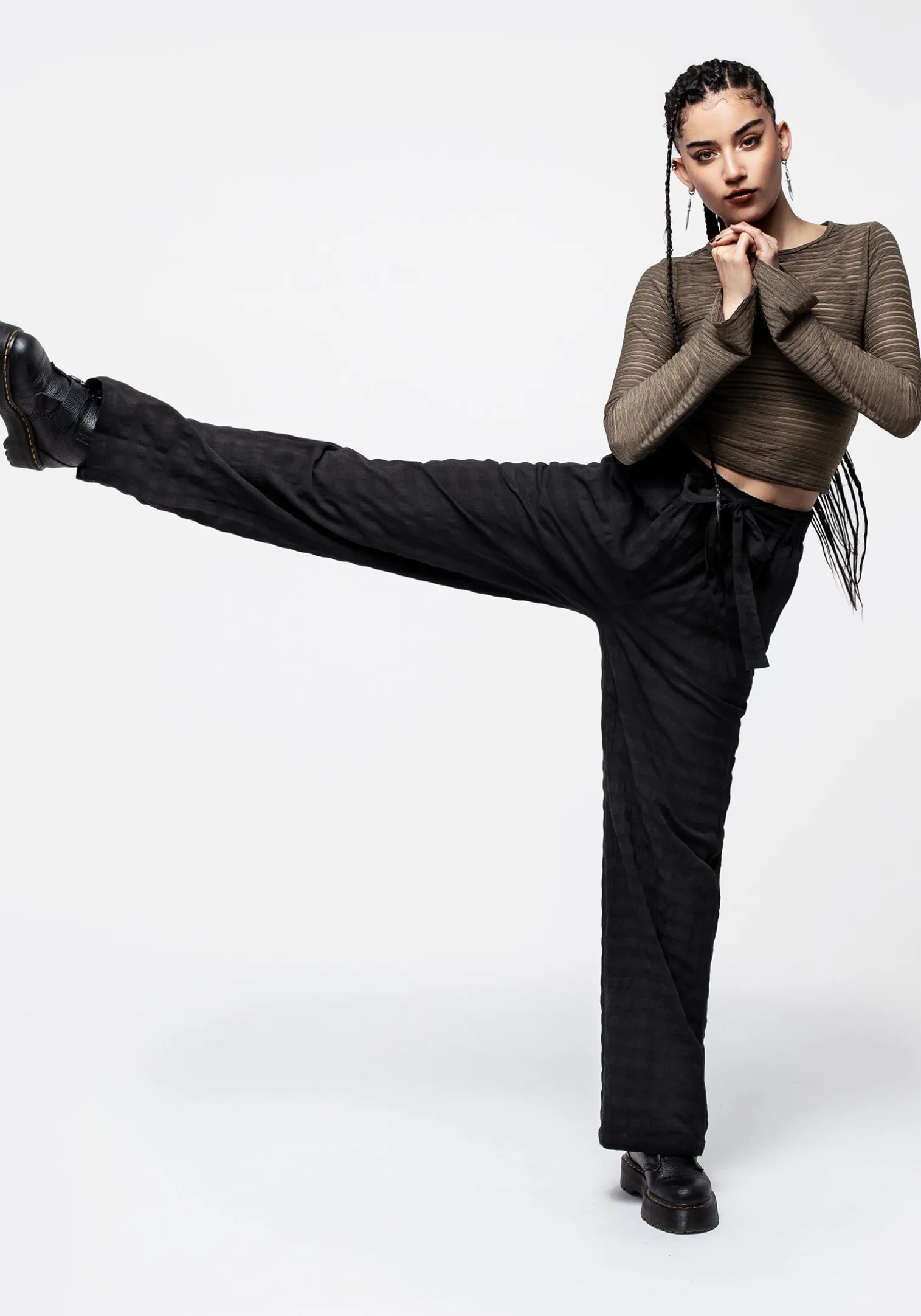 Lithium Tie Waist Check Wide Leg Trouser