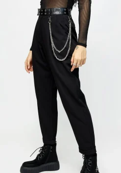 Lizzy Faux Leather Eyelet Tape Tailored Trousers