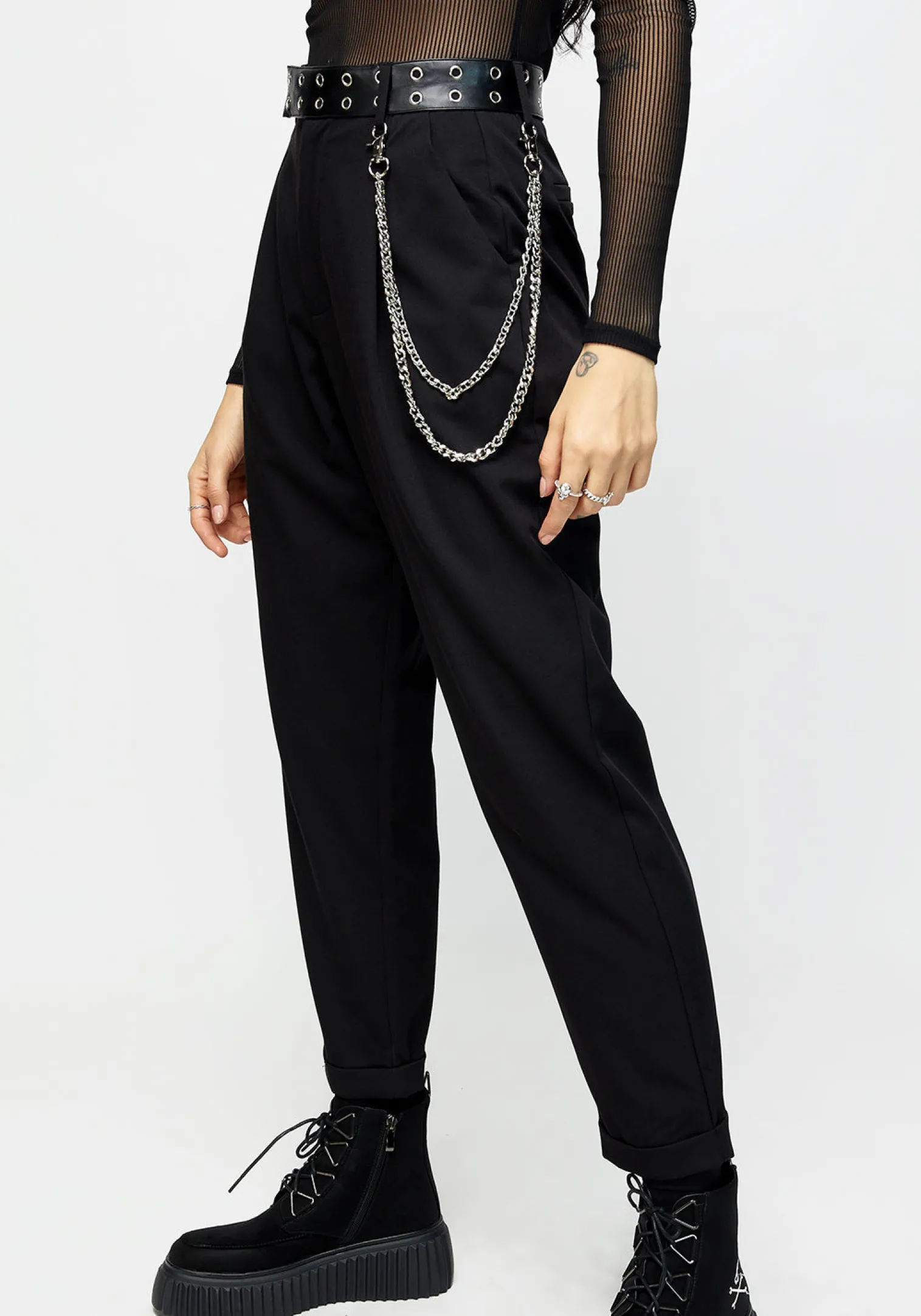 Lizzy Faux Leather Eyelet Tape Tailored Trousers