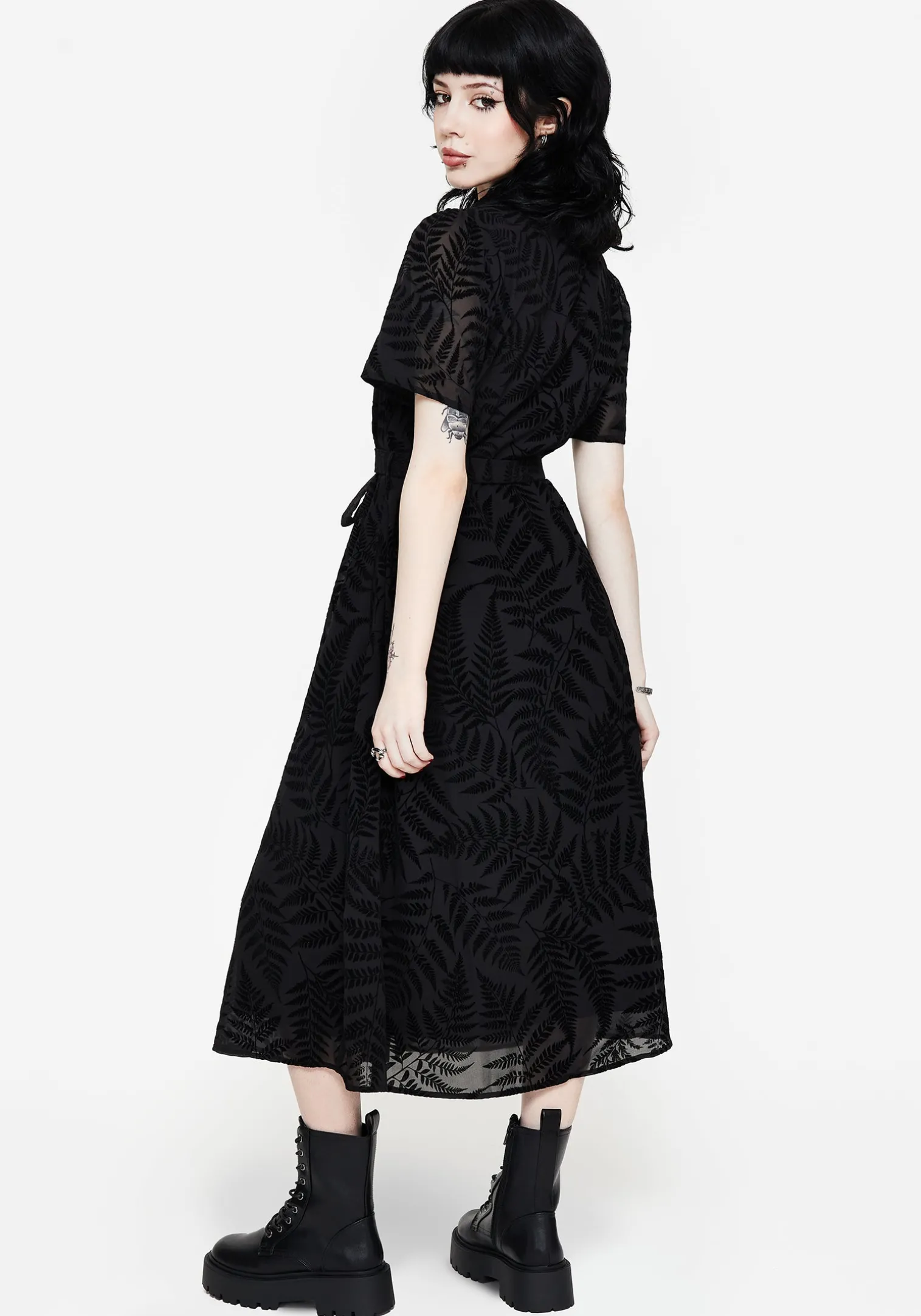 Lunafern Fern Printed Belted Midi Shirt Dress