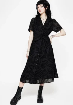 Lunafern Fern Printed Belted Midi Shirt Dress