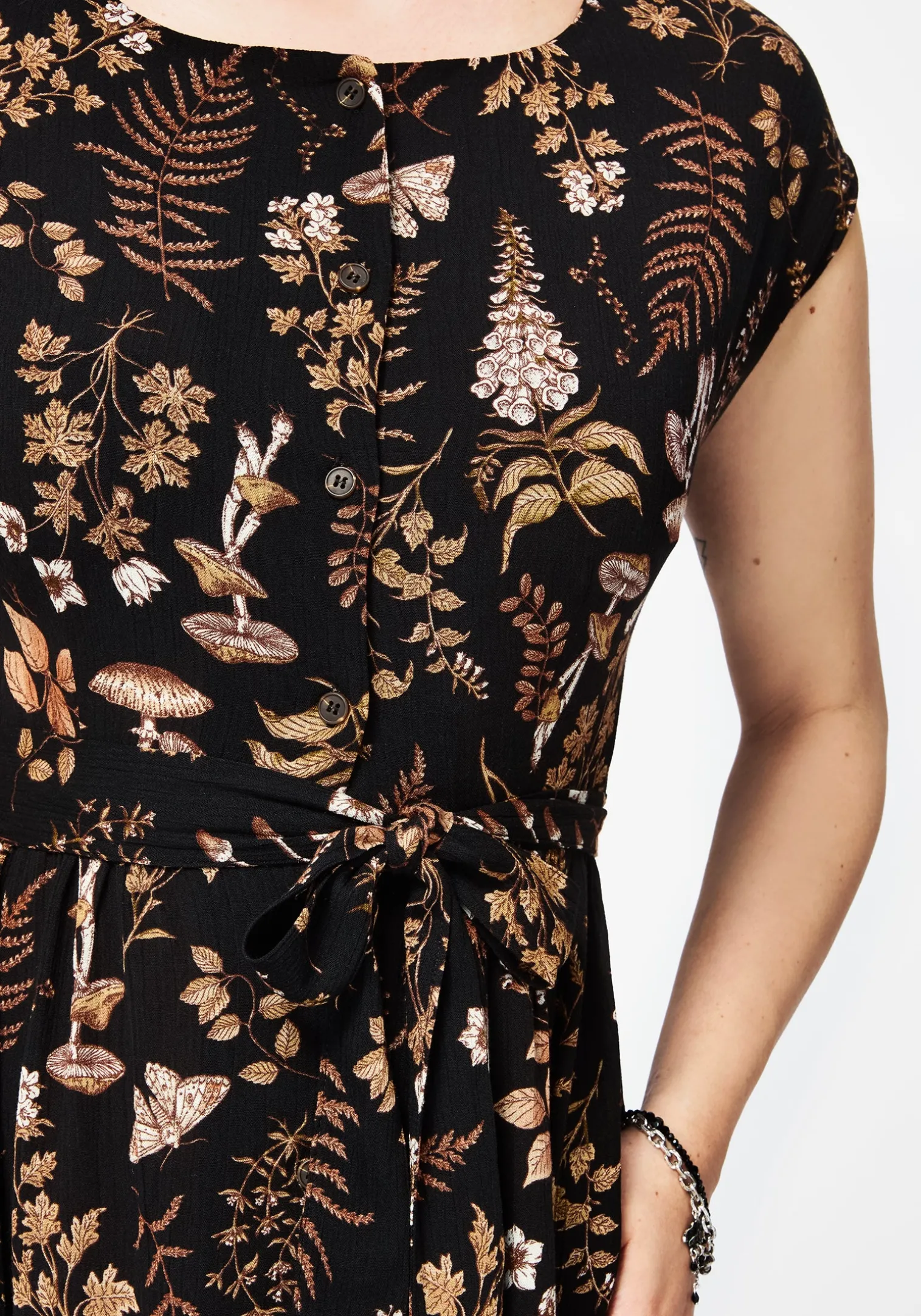 Luthien Cotton Printed Button Up Midi Dress