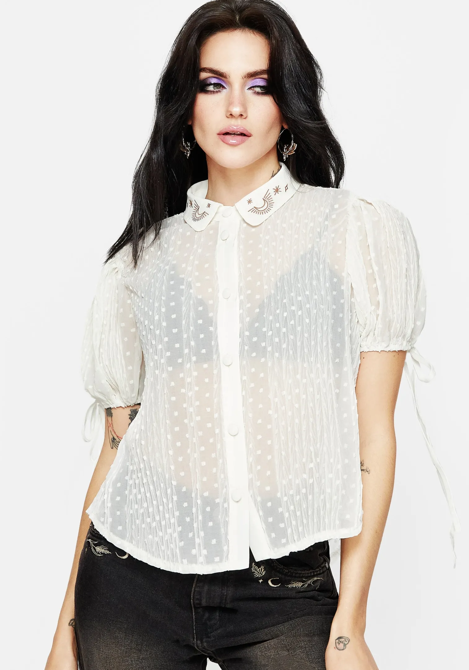 Madeleine Embroidered Chiffon Blouse Top
