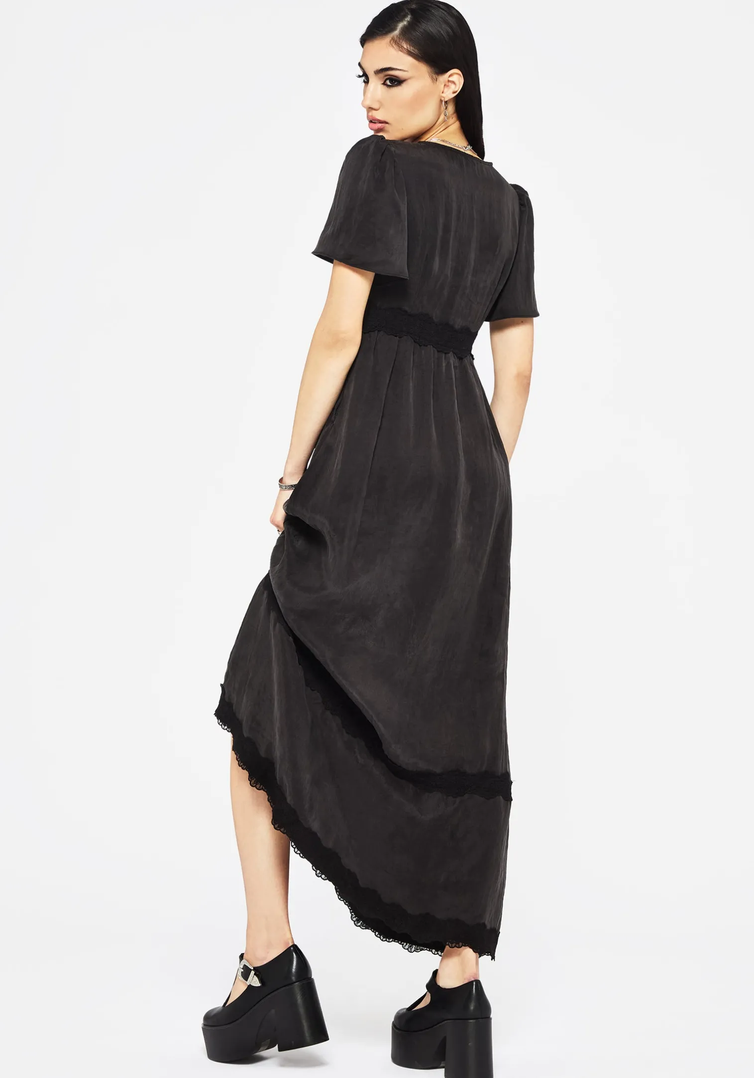 Maeve Lyocell Blend Lace Detail Maxi Dress