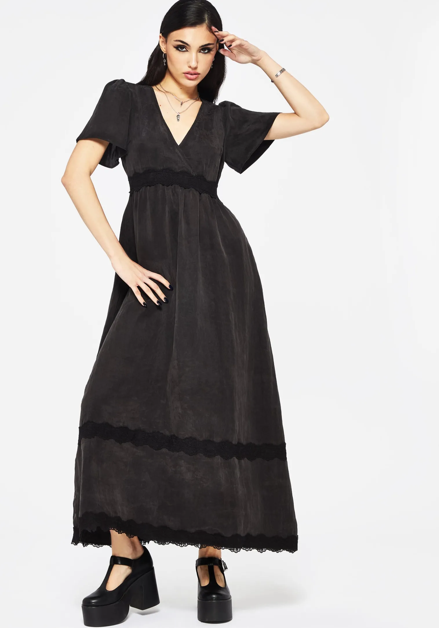 Maeve Lyocell Blend Lace Detail Maxi Dress