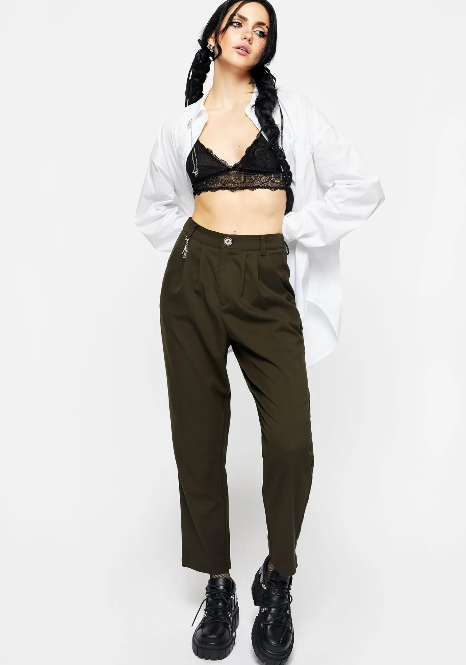 Malverde High Waist Tapered Trousers - Green