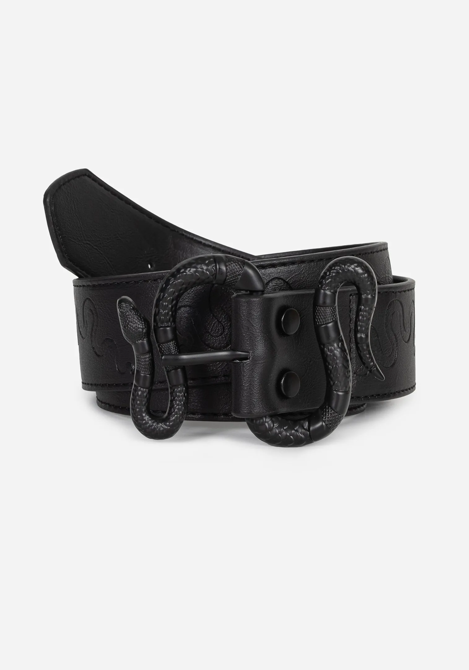 Mamba Debossed Belt With Snake Buckle - Black