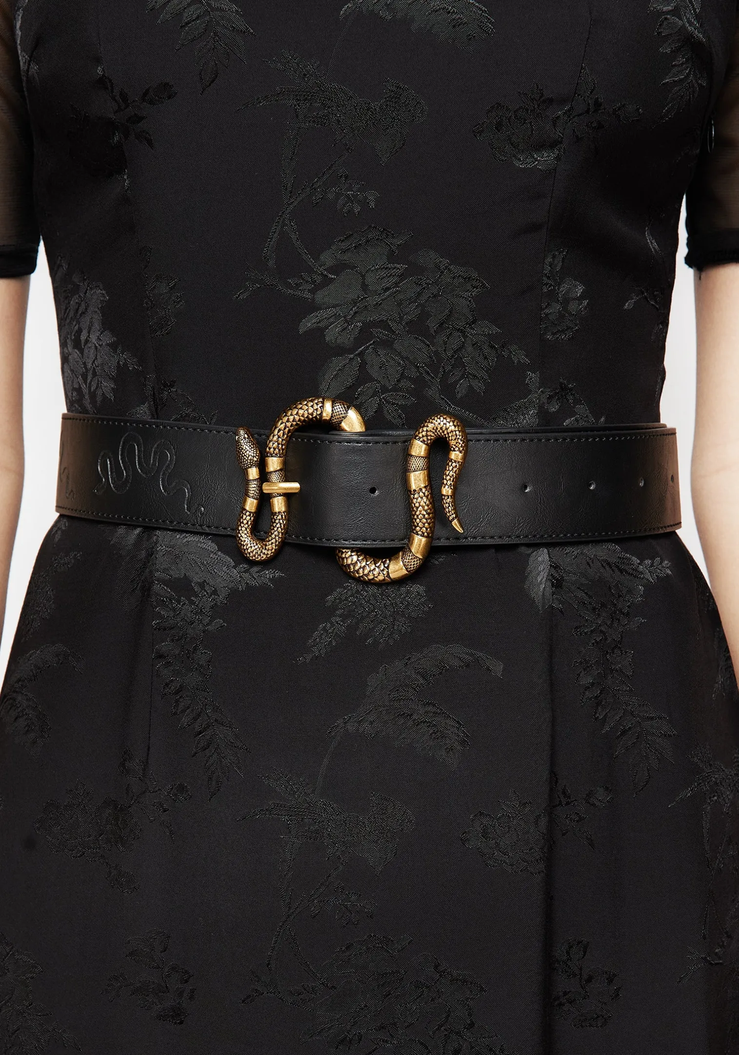 Mamba Debossed Belt With Snake Buckle - Brass