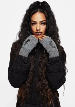 Mandragore Embroidered Knit Fingerless Gloves