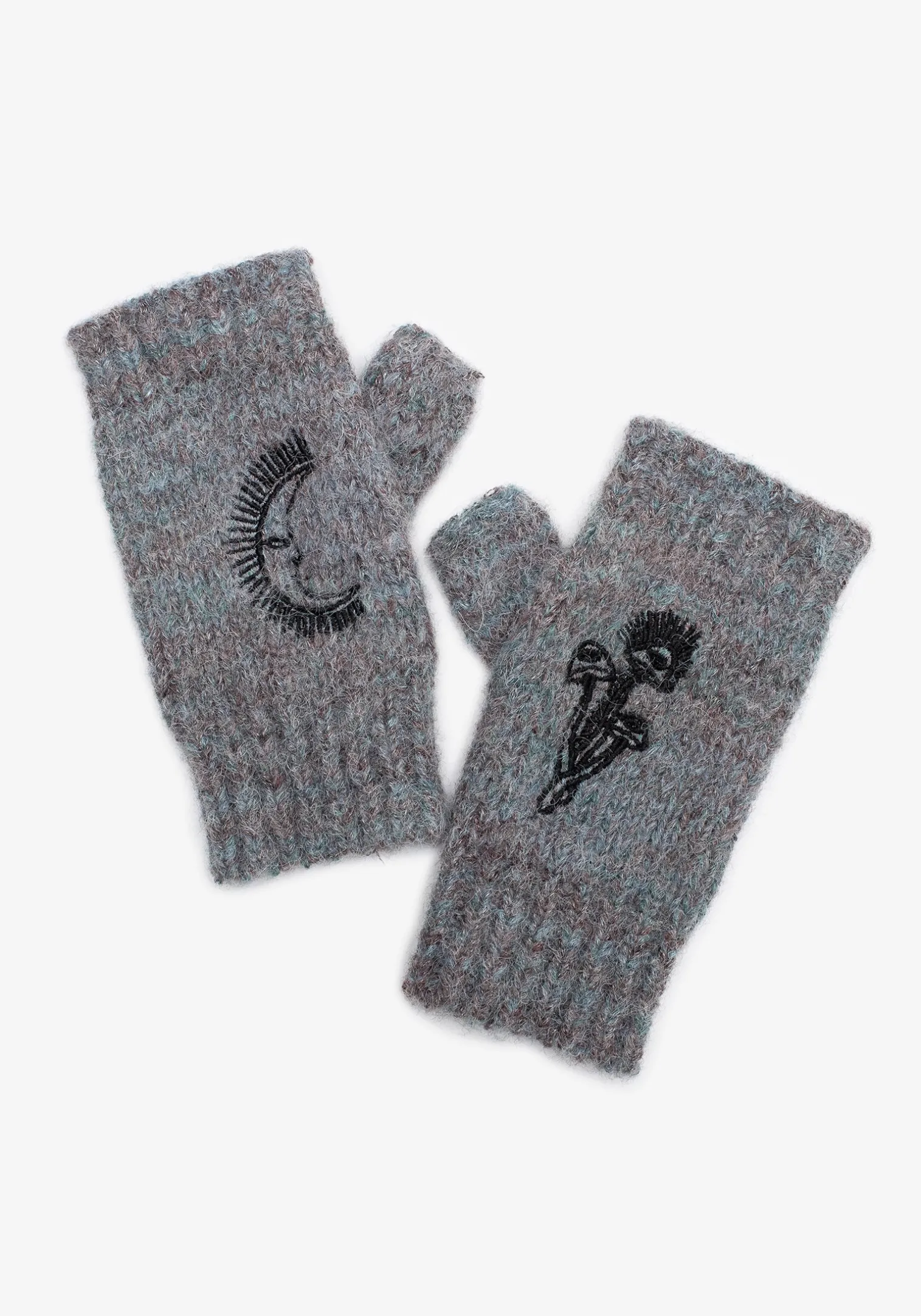 Mandragore Embroidered Knit Fingerless Gloves