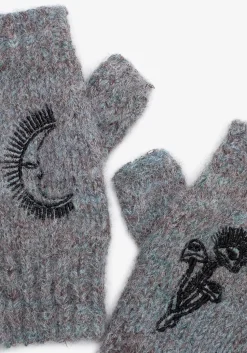 Mandragore Embroidered Knit Fingerless Gloves