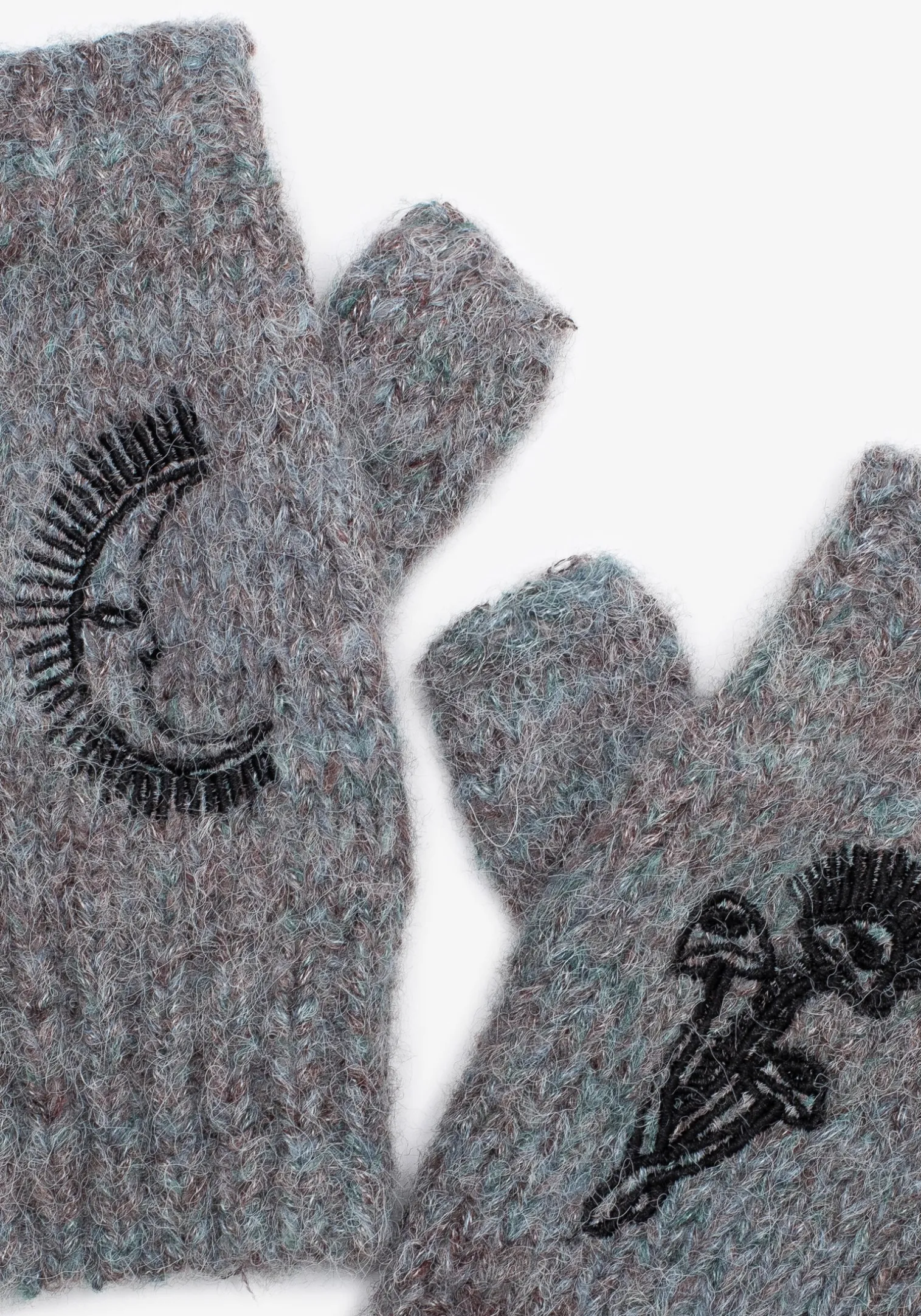 Mandragore Embroidered Knit Fingerless Gloves