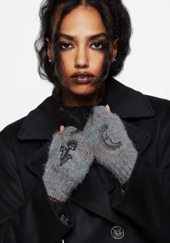 Mandragore Embroidered Knit Fingerless Gloves