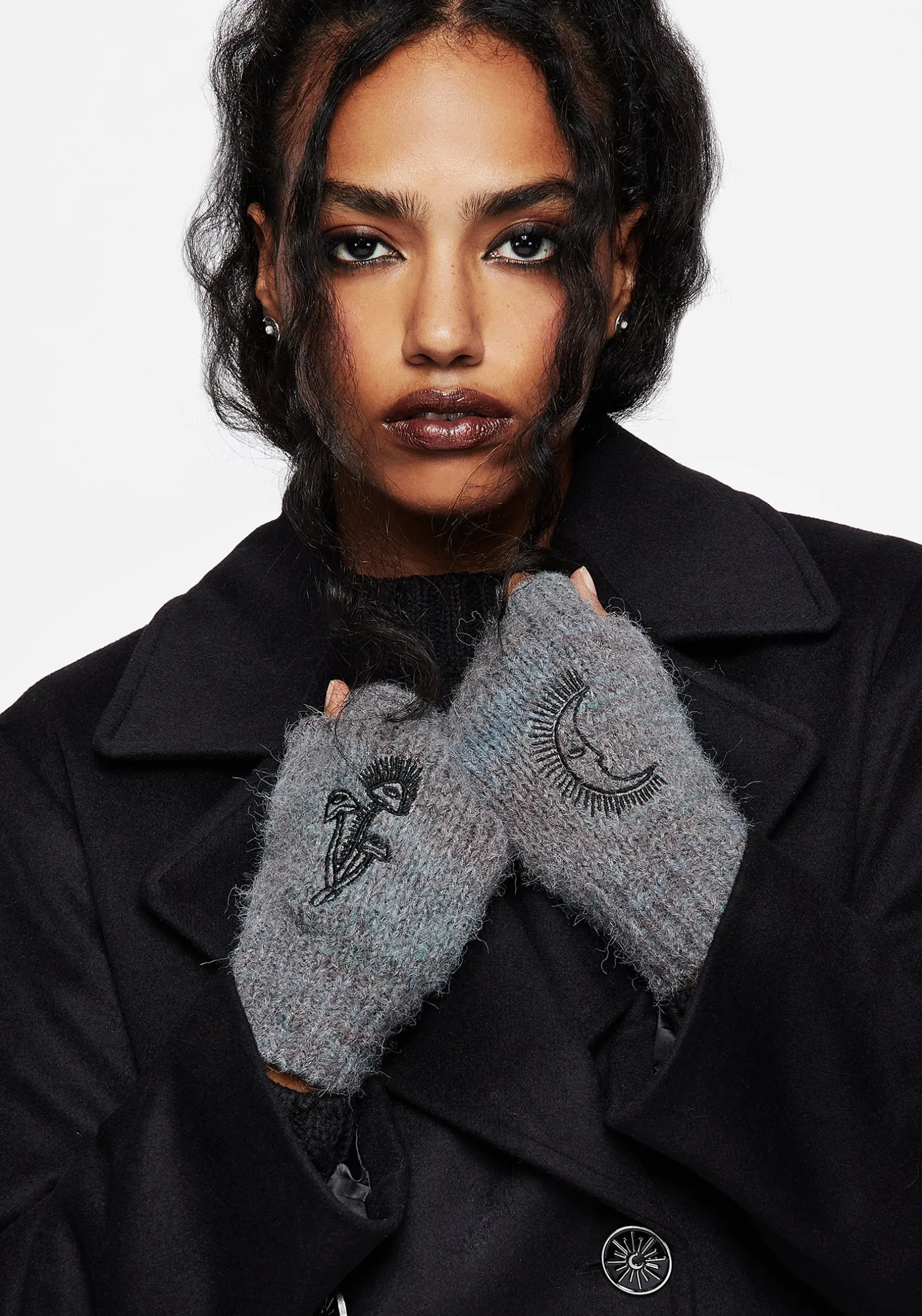 Mandragore Embroidered Knit Fingerless Gloves