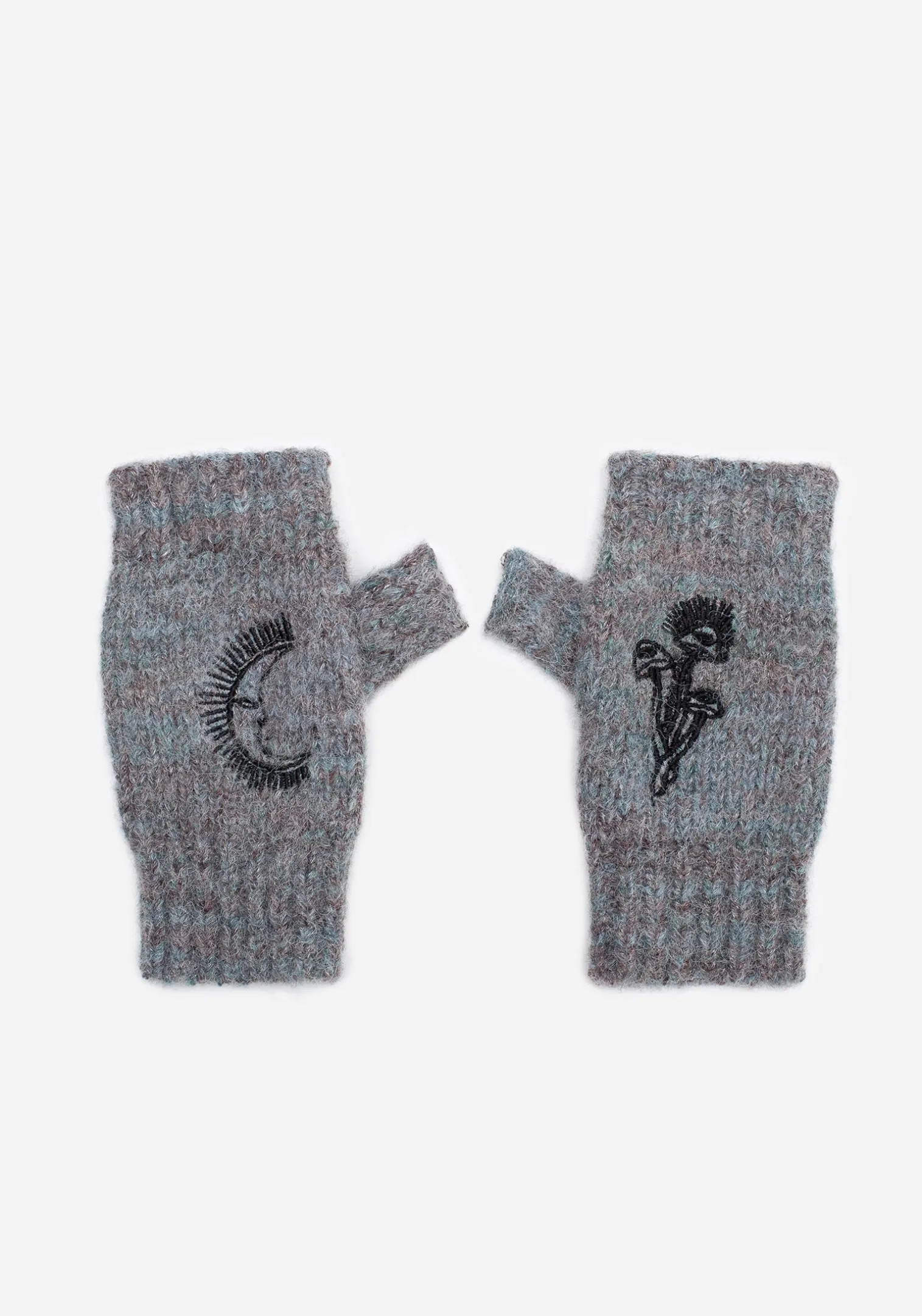 Mandragore Embroidered Knit Fingerless Gloves