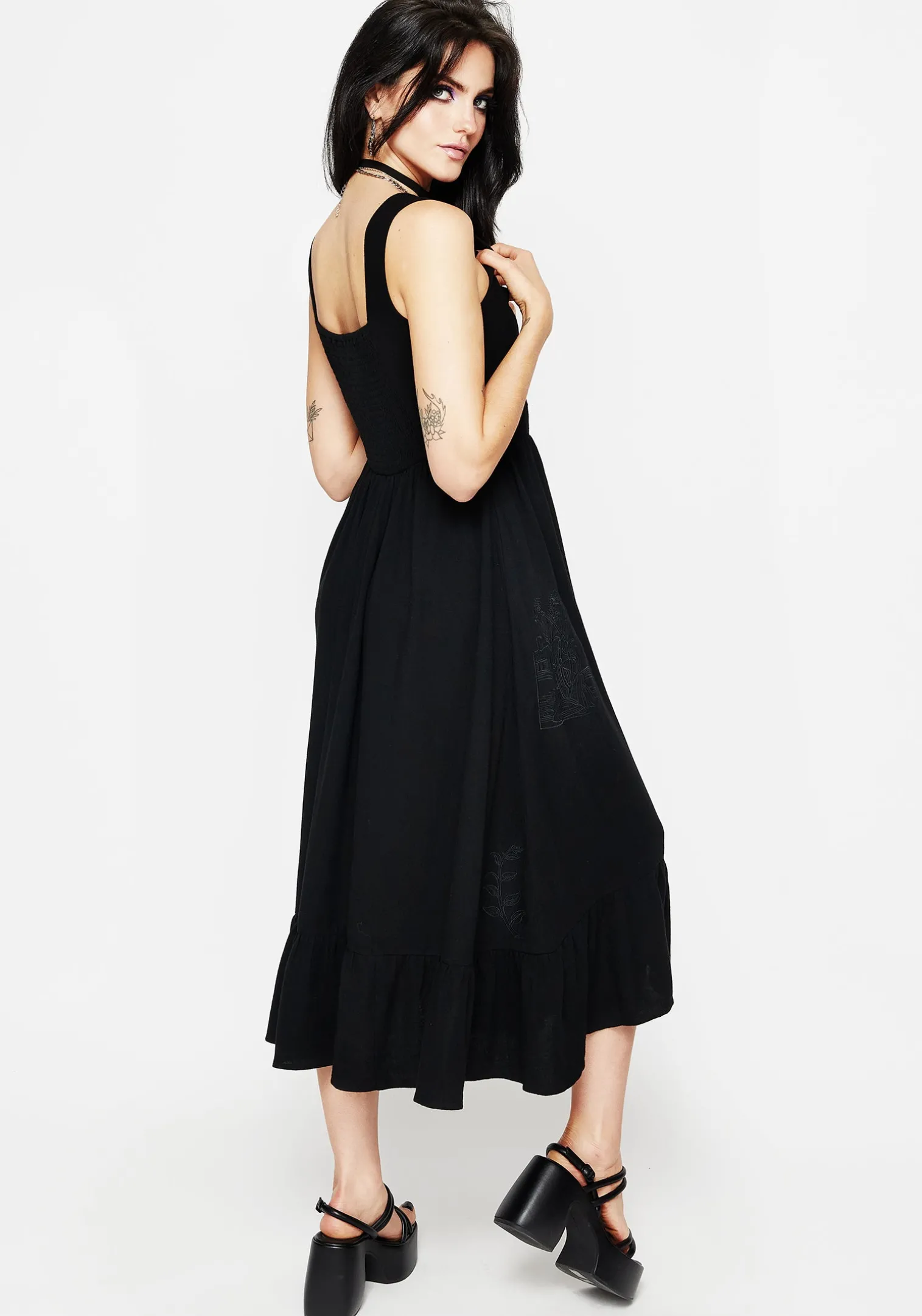 Mandrake Linen-Blend Embroidered Midi Dress