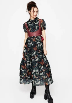 Mariposa Puff Sleeve Organza Maxi Shirt Dress
