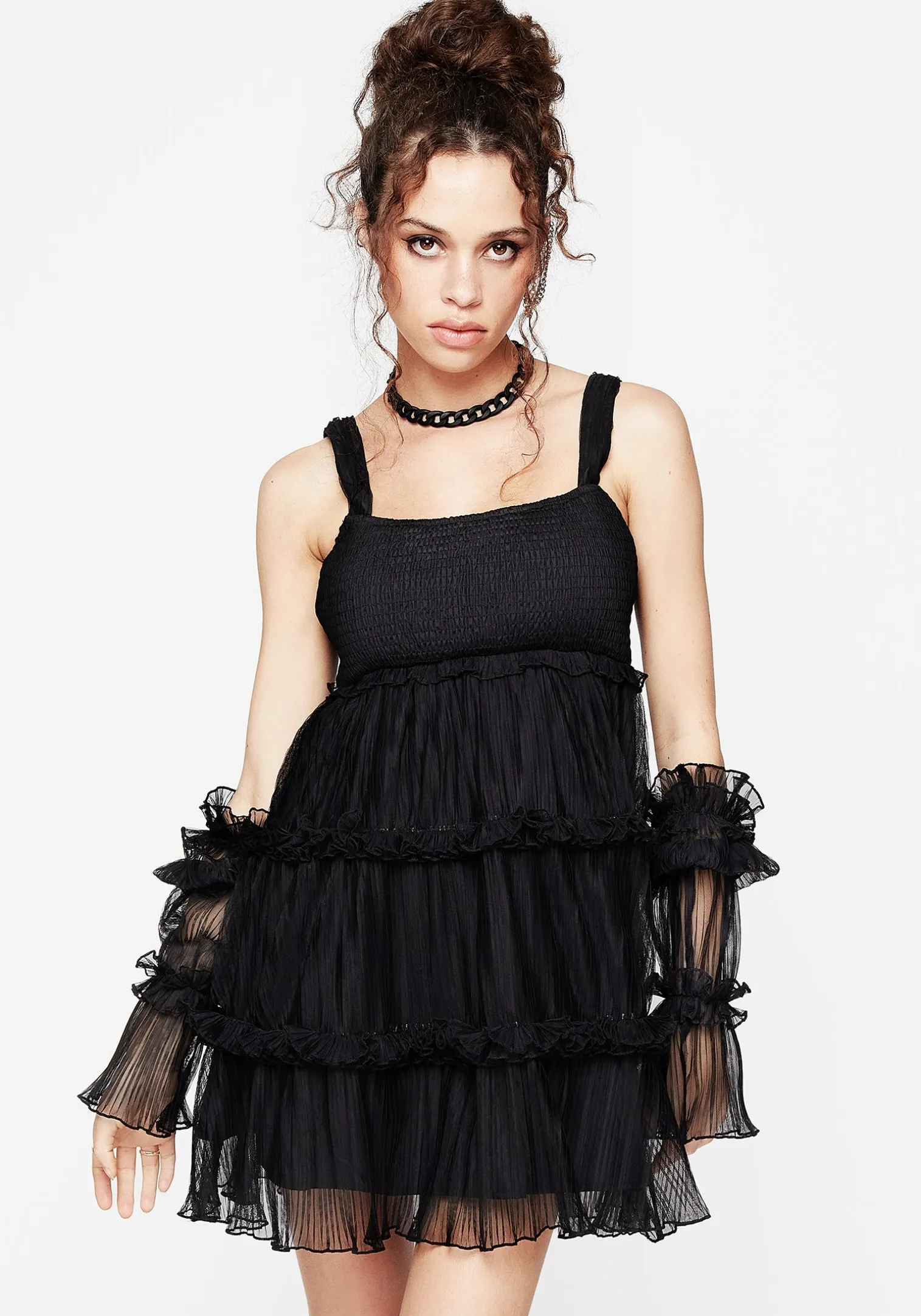 Marquise Crinkle Cami Mini Dress with Sleeves