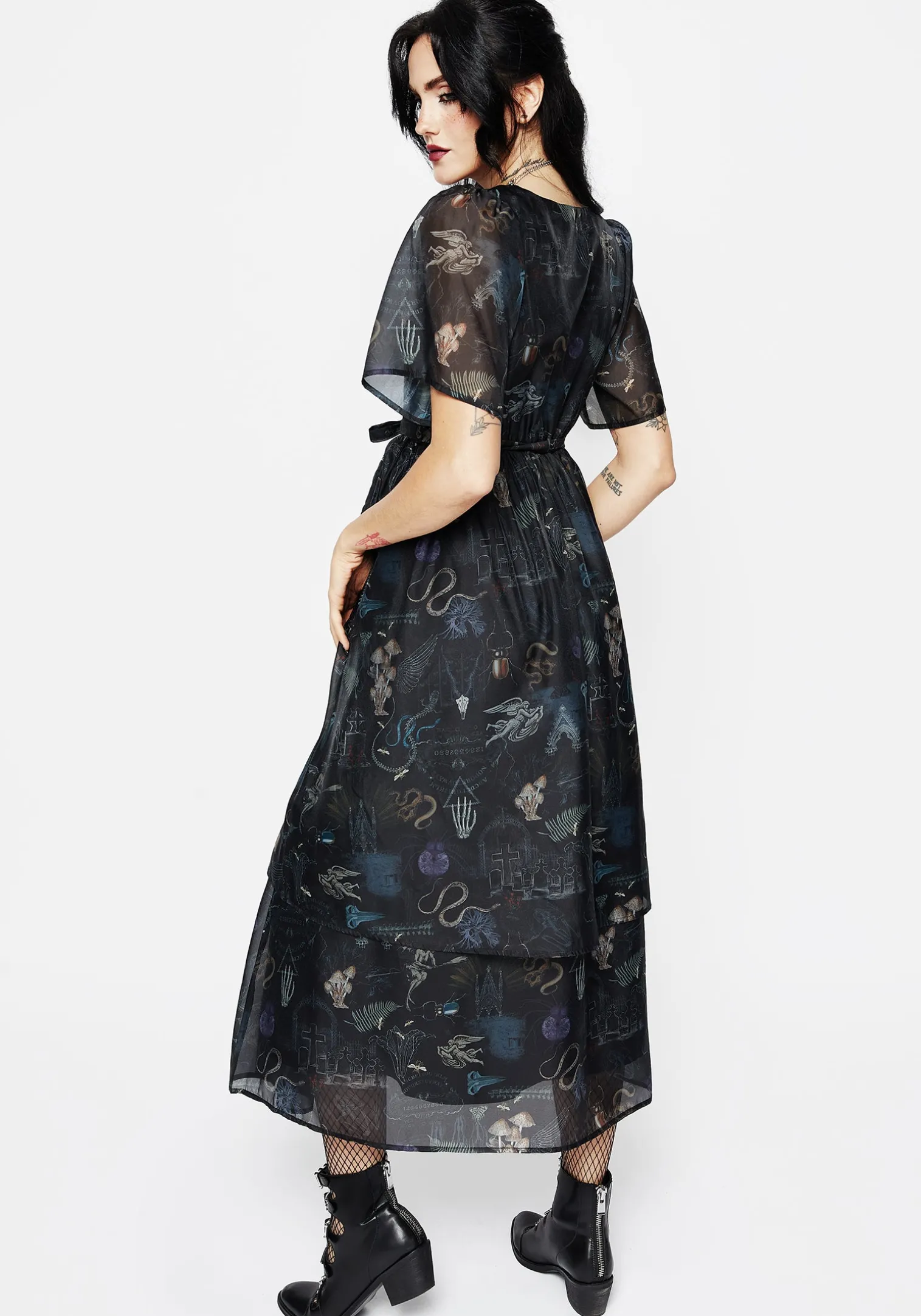 Maudeline Victoriana Print Layered Organza Midaxi Dress