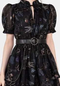 Maudeline Victoriana Print Layered Organza Mini Dress