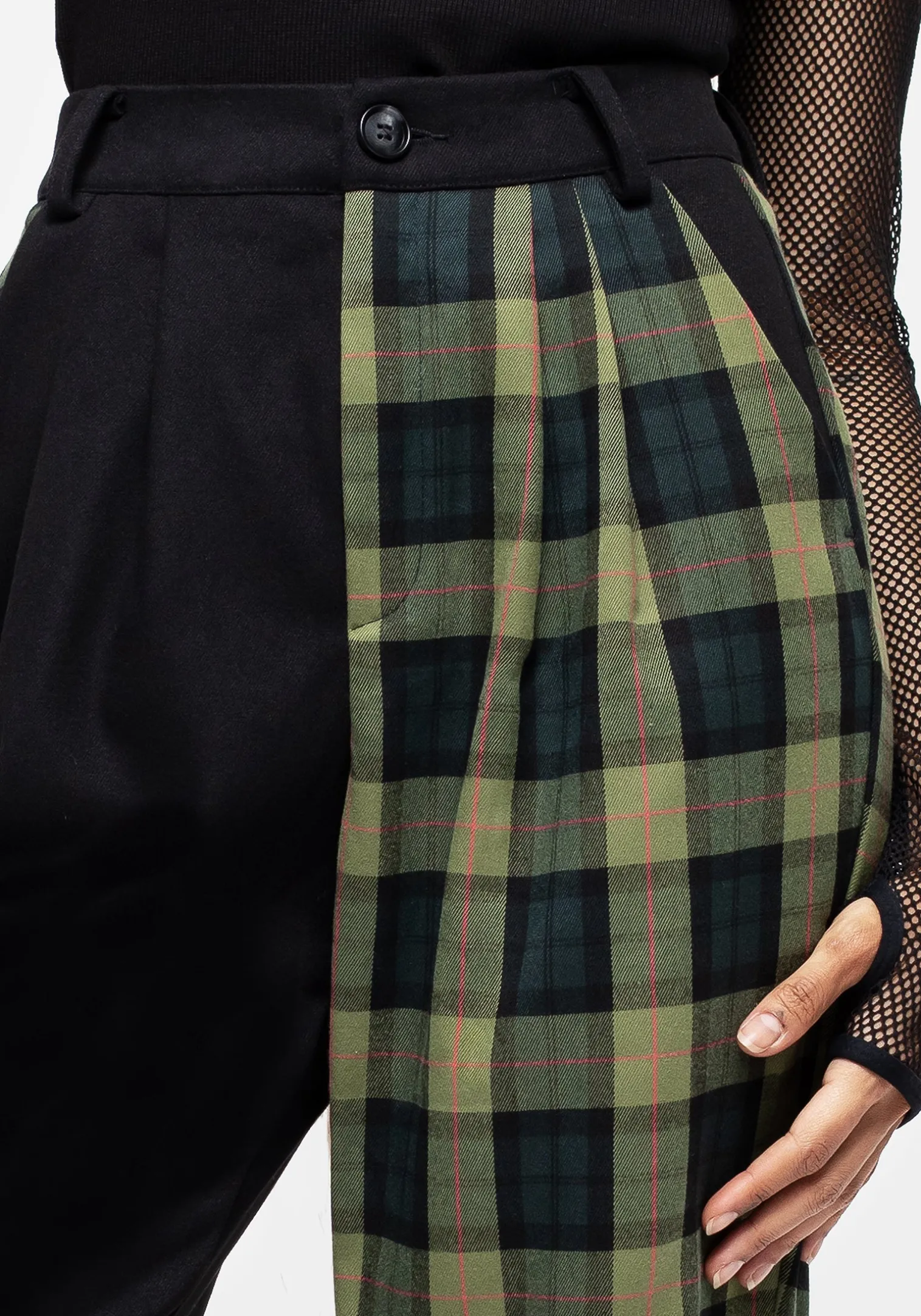 Mayflower Spliced Check High Waist Tapered Trousers