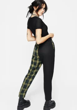 Mayflower Spliced Check High Waist Tapered Trousers