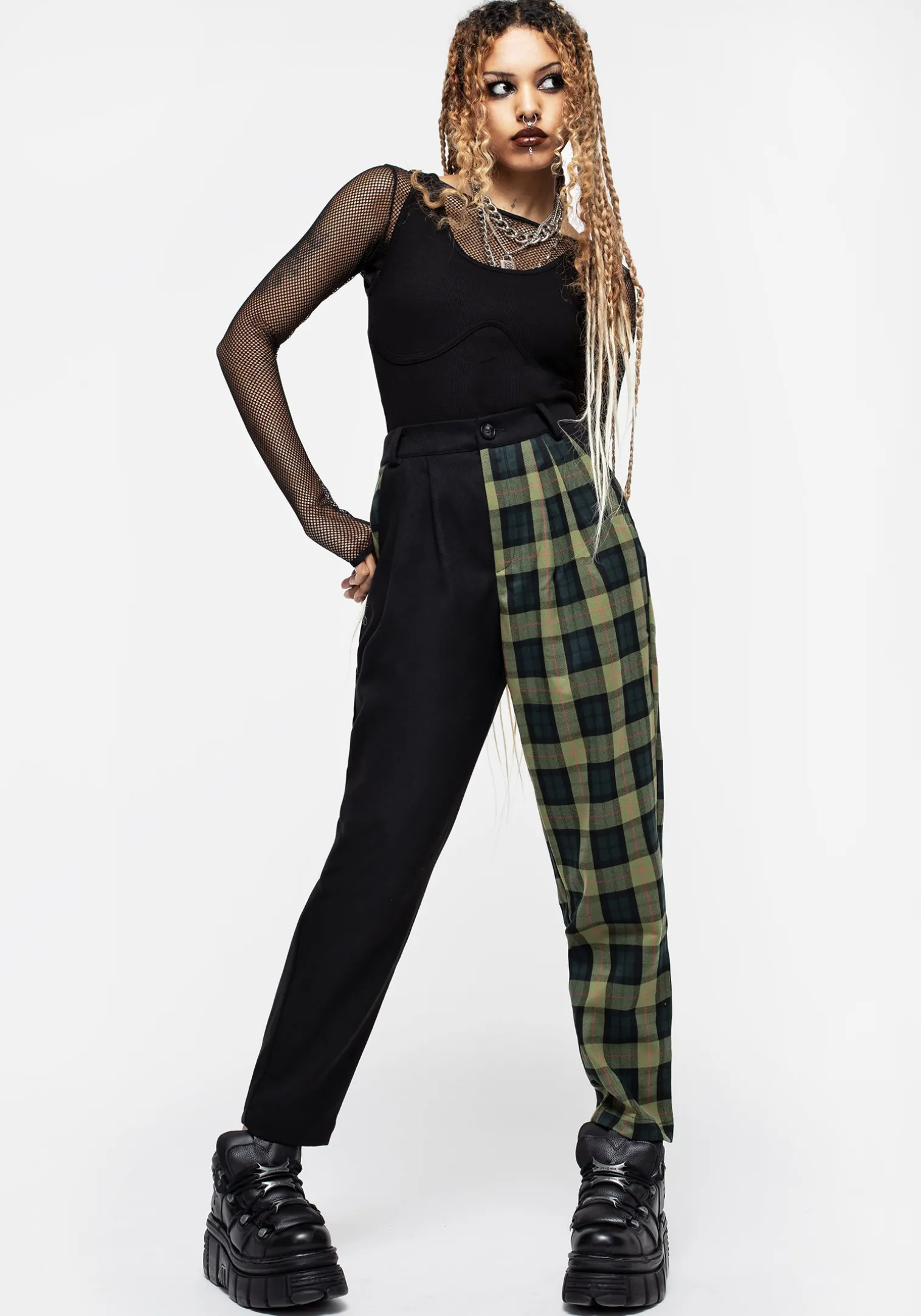 Mayflower Spliced Check High Waist Tapered Trousers