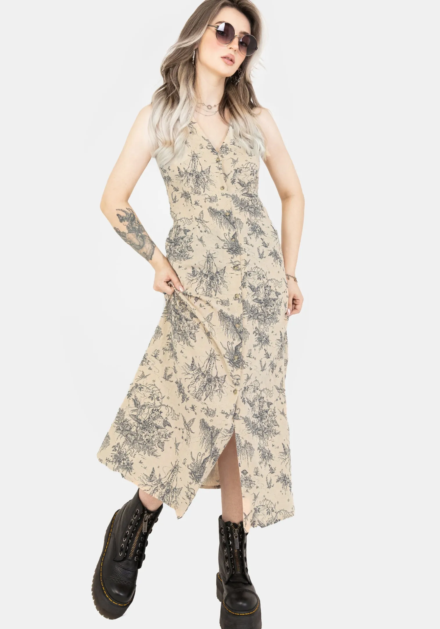 Maypole Cotton Print Button Up Midaxi Dress
