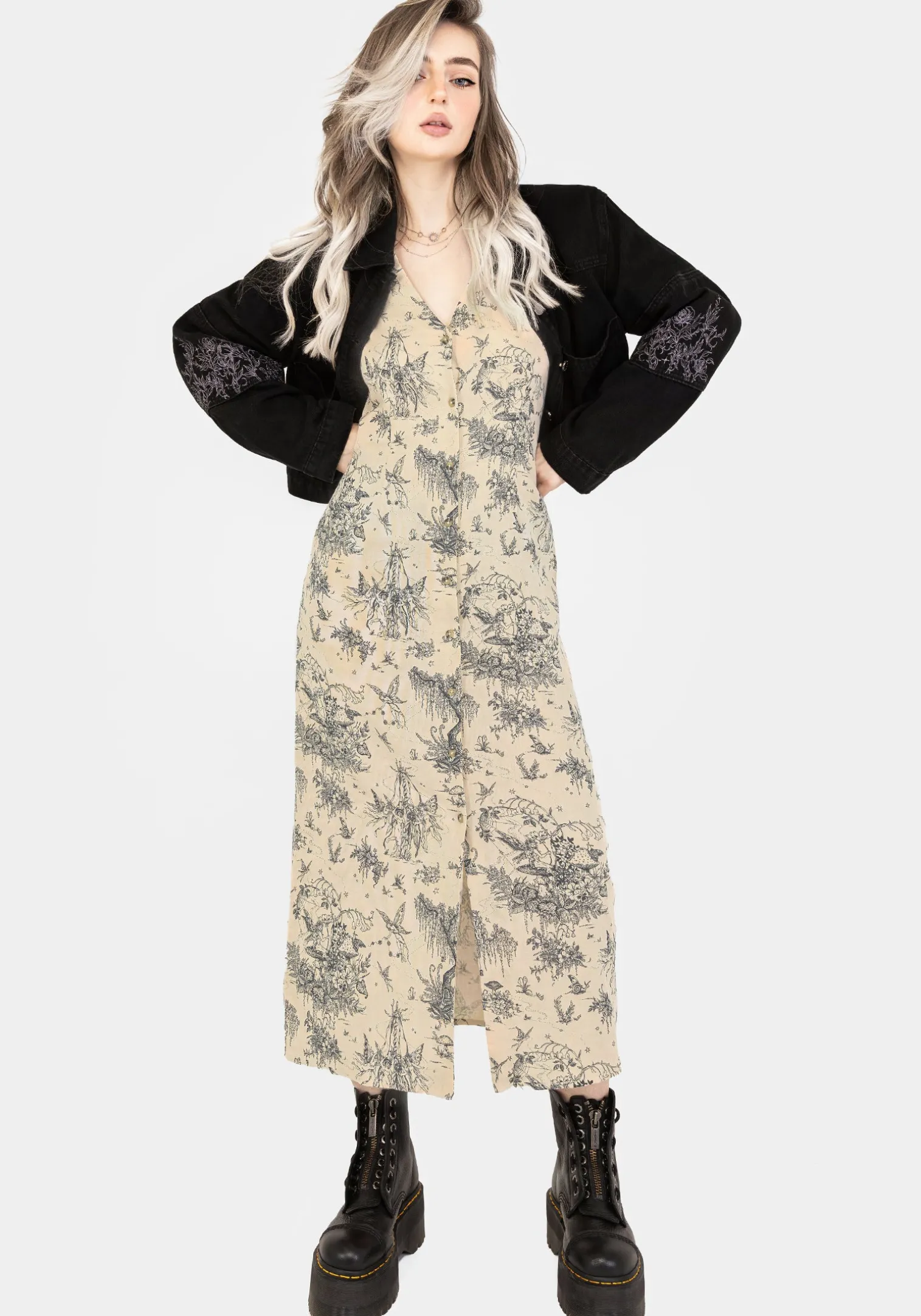 Maypole Cotton Print Button Up Midaxi Dress