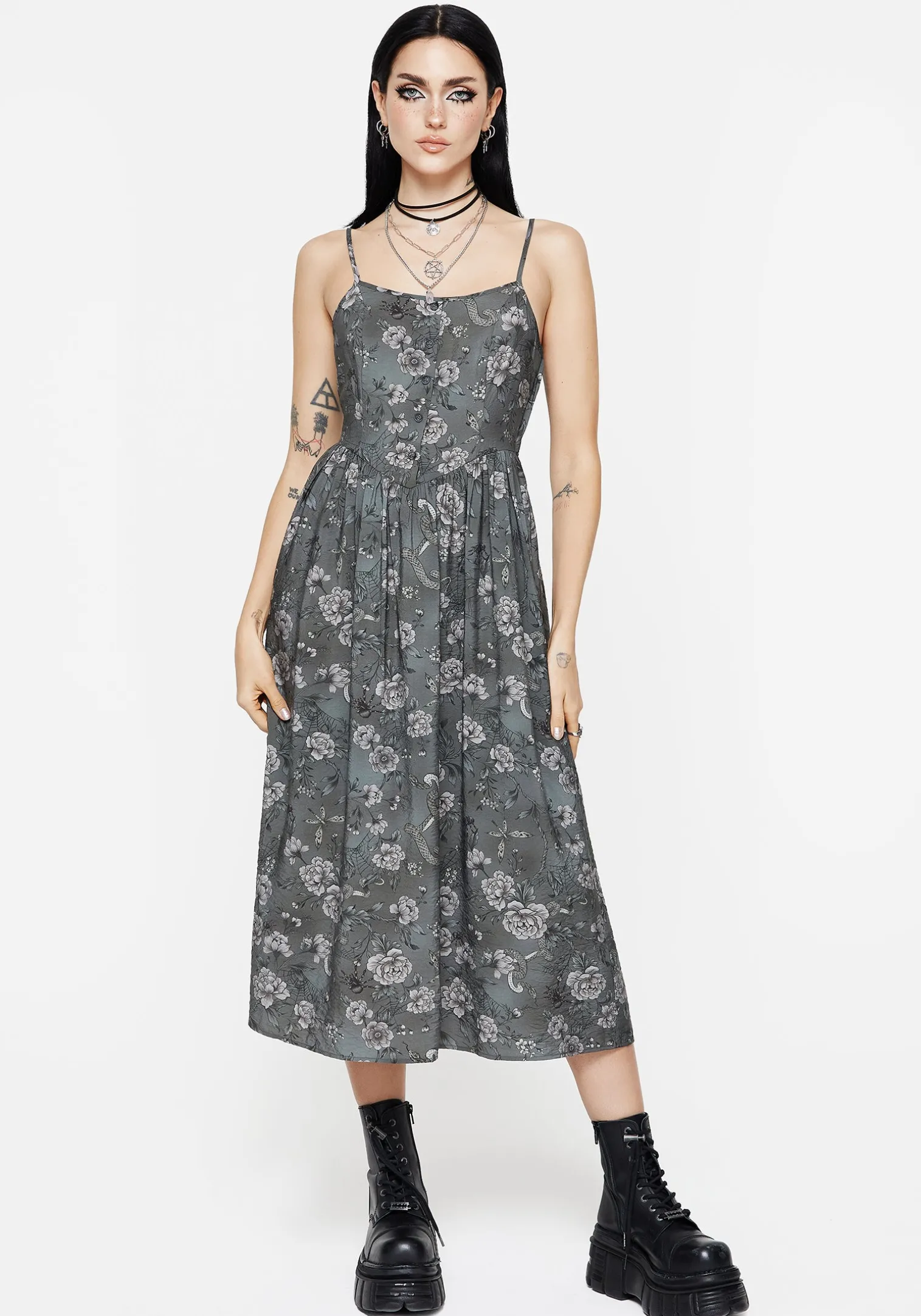 Meadow Floral Serpent Print Cami Midi Dress